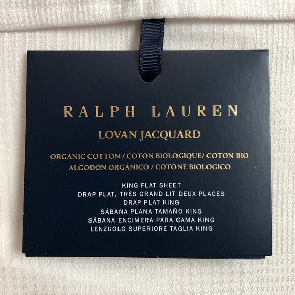 Ralph Lauren Lovan Jacquard King Flat Sheet 100% Organic Cotton Parchment White - Picture 4 of 8